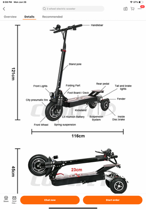 New! Stealth - XR3S Three Wheel Electric Scooter w/Seat