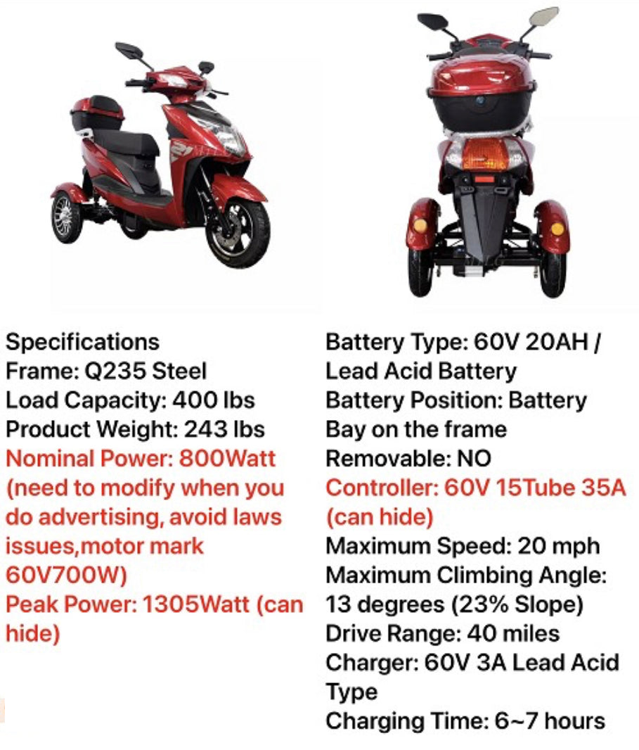 Stealth Roadrunner E3 Sport - 3 Wheel Electric Utility Scooter