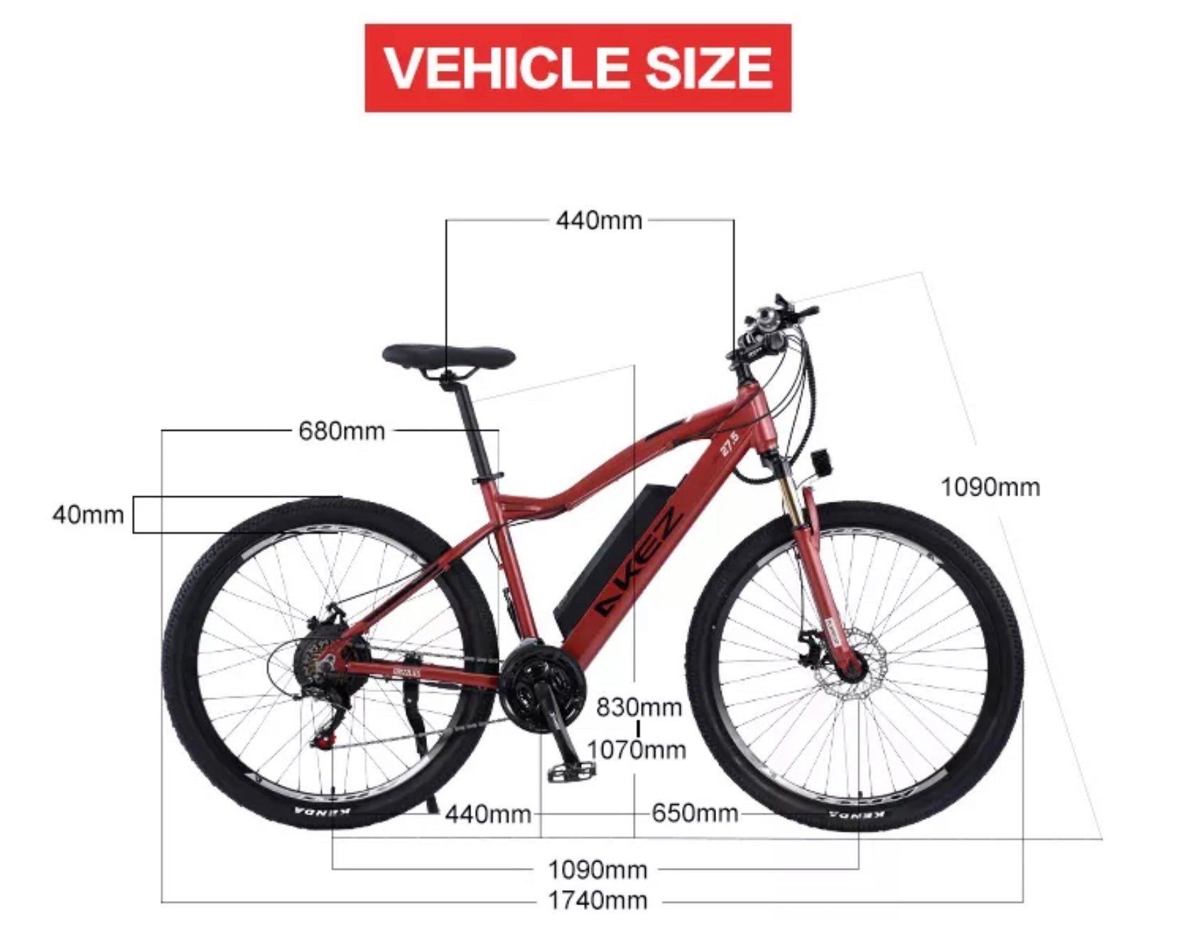 Akez 27.5” Electric Mountain bike w/Power Assist 500W